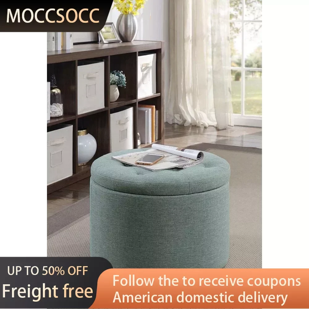 

Round Shoe Ottoman Folding Stool With Wheels Green Faux Linen Bar Stools & Ottomans Footrest Office Foot Rest Travel Chair Pouff