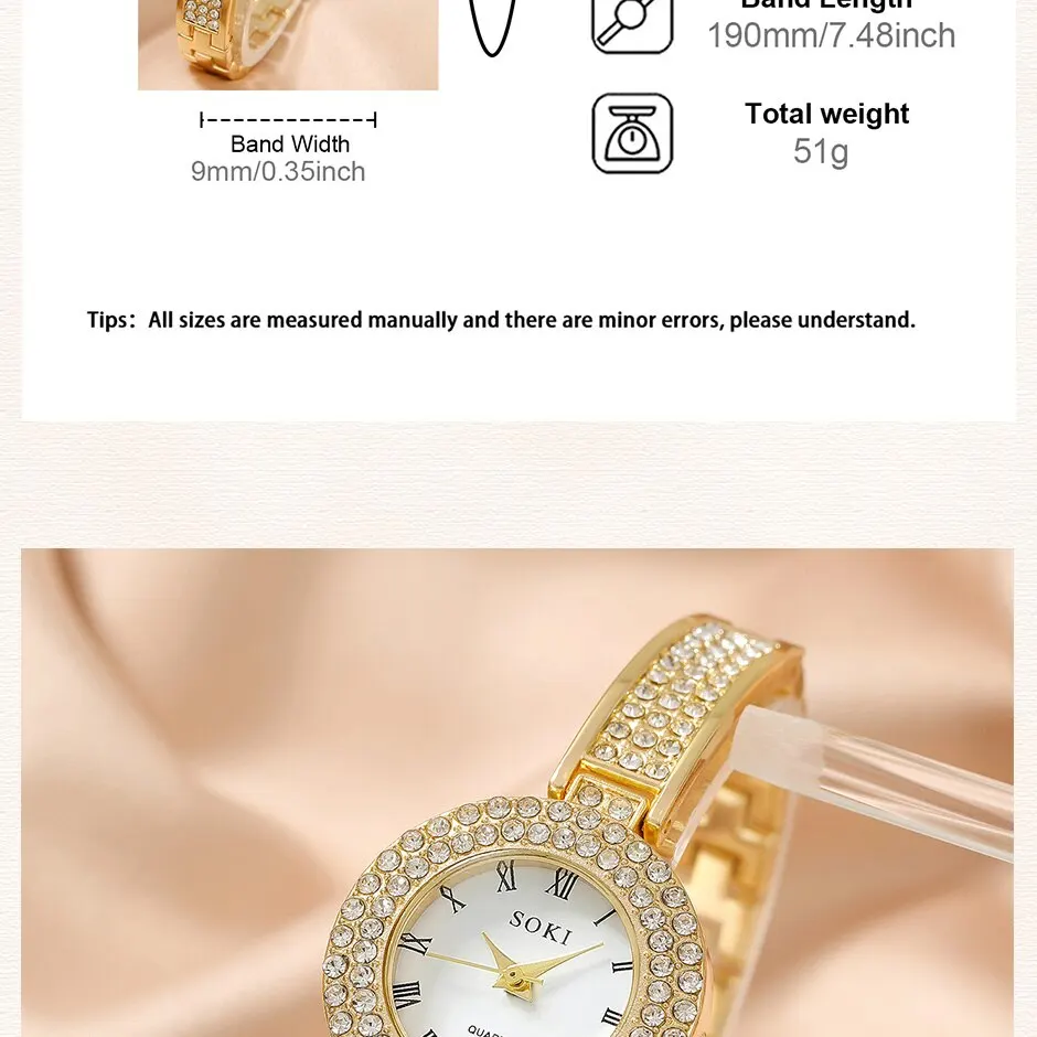5 squisiti orologi al quarzo, set di gioielli rotondi alla moda, orologio da donna, collana di strass, orecchini, set di anelli_voghion.com