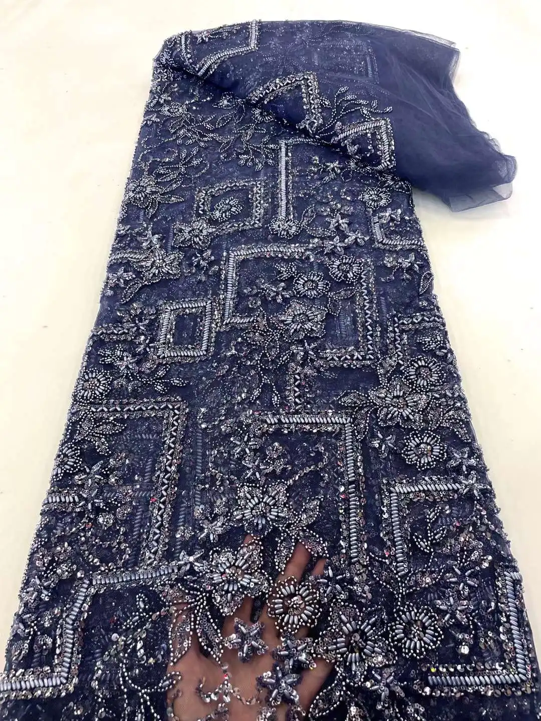 

Luxury Evening Dresses 2023 High Quality Embroidery French Lace Fabric African Sequins Beaded Tulle Lace Fabric For Sewing