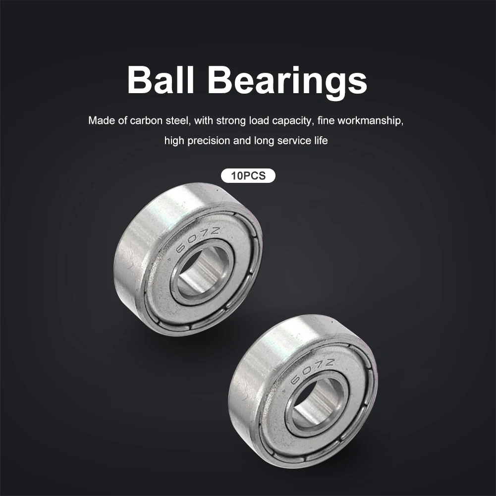 10pcs Miniature Ball Bearings Heavy Load 607ZZ Metal Sealed Miniature Bearing 7x19x6mm Wear Resistant for Skateboard Scooter