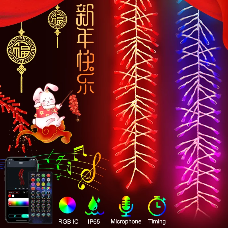 

Smart RGB Firecracker Light Led Fairy Lights App Remote Control IP65 Waterproof Timer Music Rhythm door Home New Year'S Decor