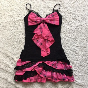 Chic Punk Y2K Dress Aesthetics Graphic Print Fashion Rock Goth Braces skirt Vintage Hiphop Sexy Pleated skirt Summer Streetwear 1