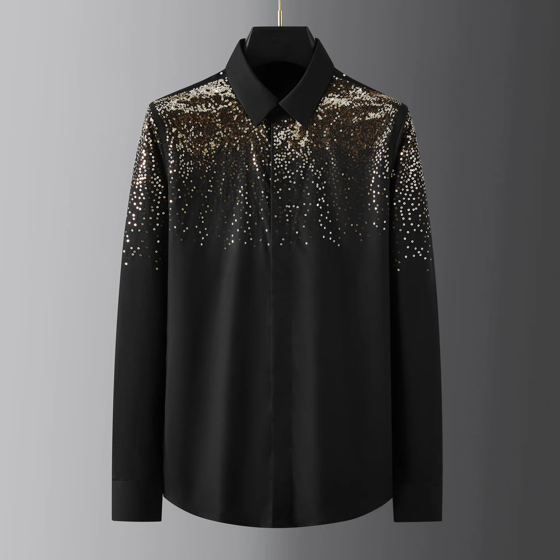 

High end high-end goods with heavy craftsmanship, gold bead embroidery, light luxury men's fashion long sleeved shirt
