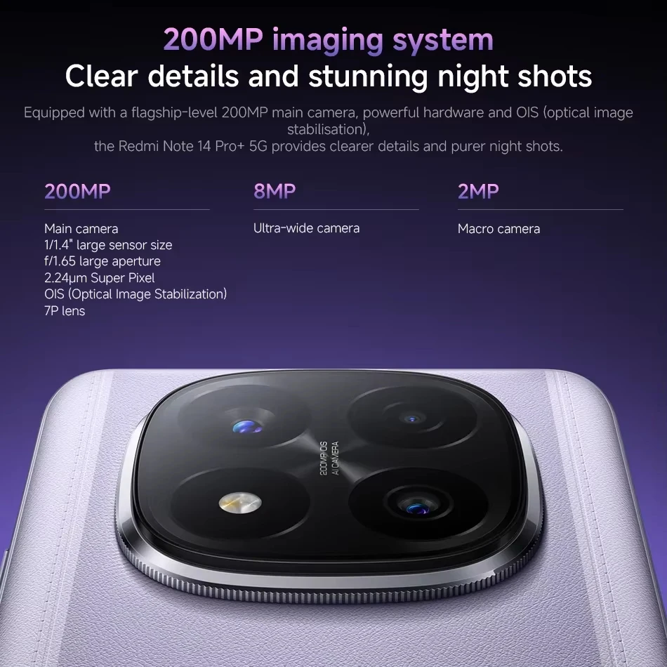 Xiaomi Redmi Note 14 Pro+ 5G Global Version Snapdragon 7s Gen 3 AMOLED 200MP Camera 6.7" 120Hz