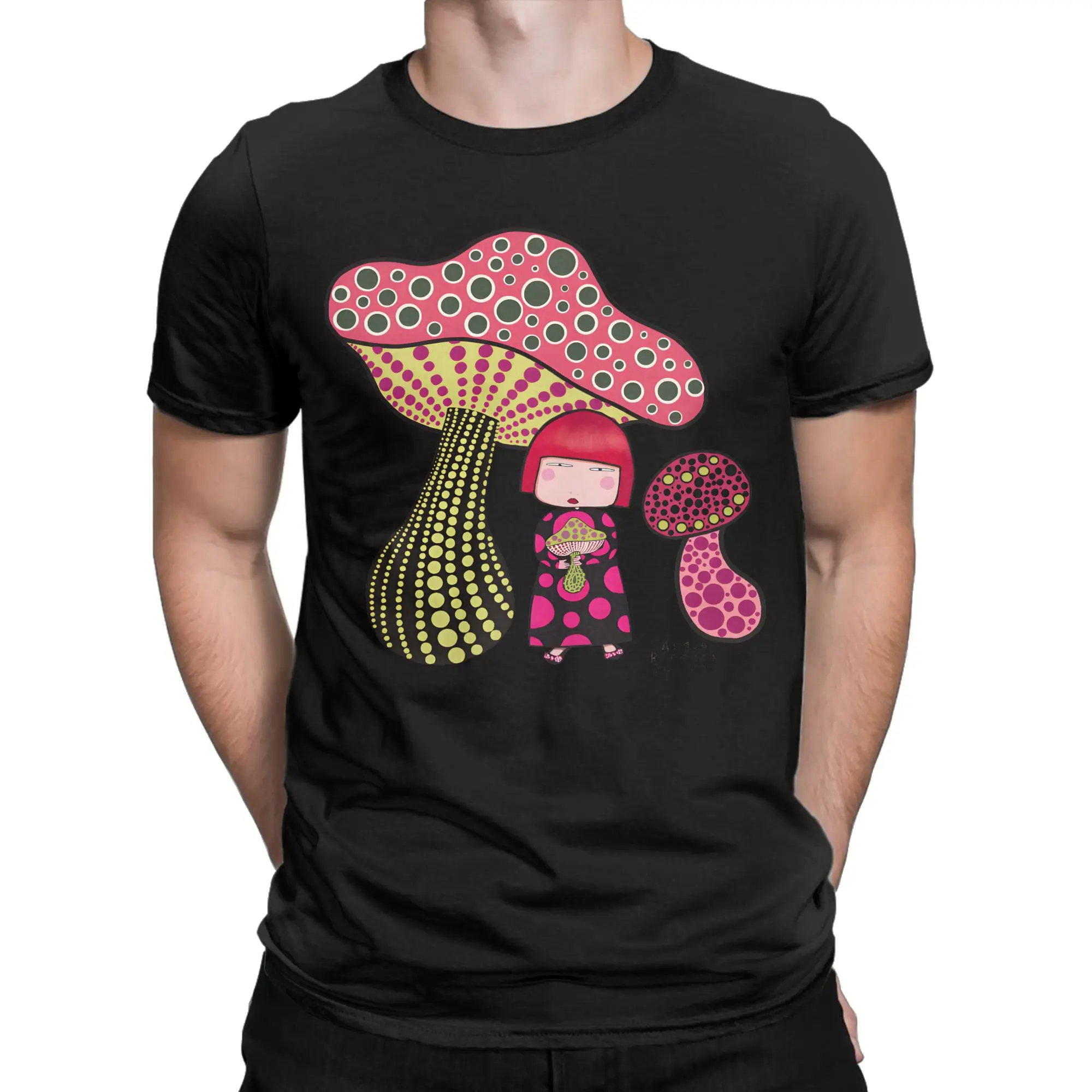 Herren-T-Shirt „Mushrooms Girl Yayoi K-Kusama“ aus reiner Baumwolle, Vintage-Kleidung, kurzärmelig, Rundhalsausschnitt, neu eingetroffene T-Shirts