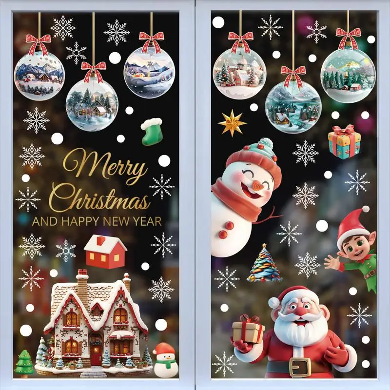 9 sheet Christmas Window Clings Santa Claus and scenery pendant Decals glass static removable stickers Winter Holiday Decoration