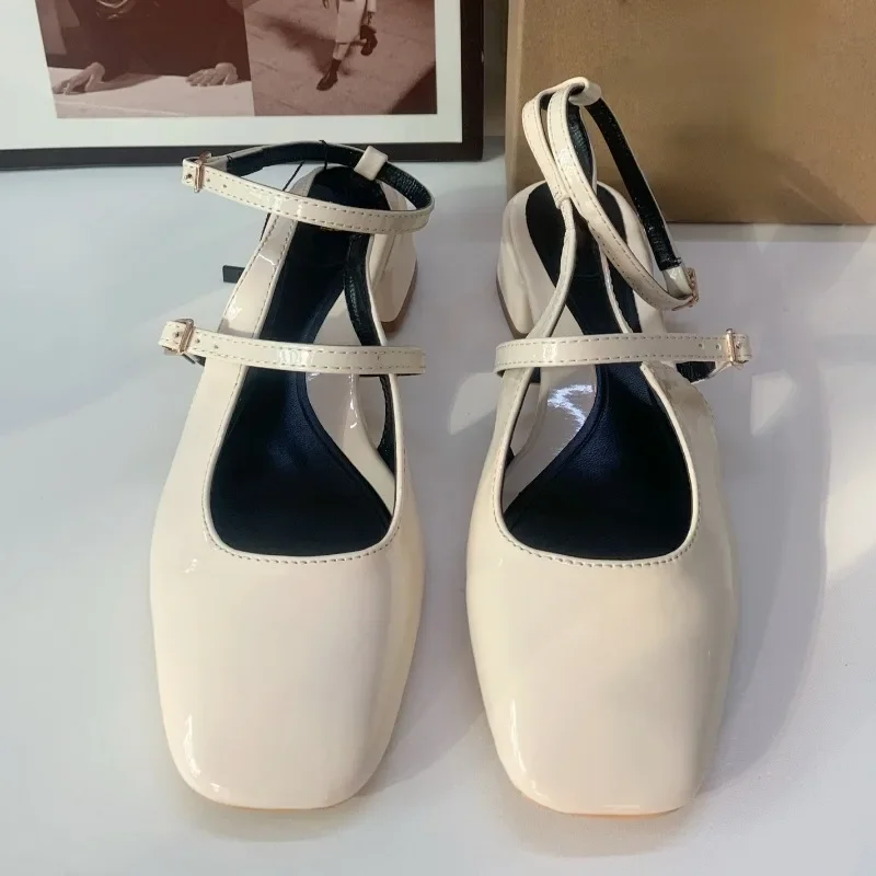 Square Toe Chunky Heel Women's Mary Jane Shoes High Quality Designer Trend Ankle Strap Summer Footwear Female Slingbacks Sandal