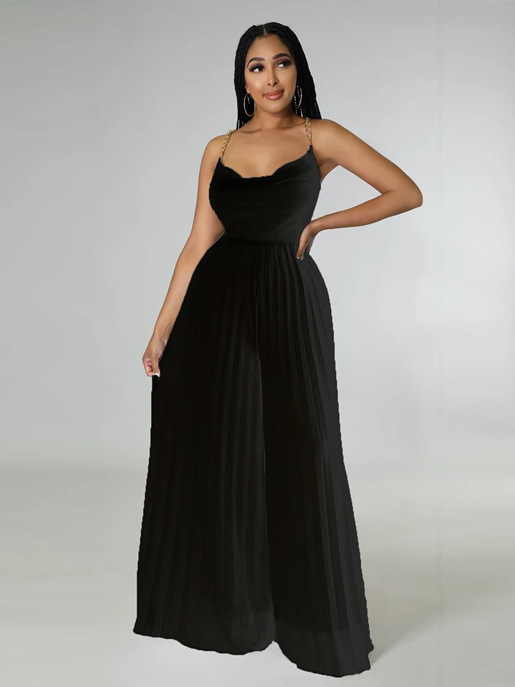 Women Elegant Long Jumpsuits Summer One Piece Open Back Halter Jumpsuit Wide Leg Pant Chiffon Jumpsuit Wholesale Dropshipping