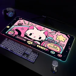 RGB Black Cat Cloud Luminous Mouse Pad - Colorful Glow, Kawaii Pink, Large 40x90 Rug - RGB600x300x3mm (Z4)