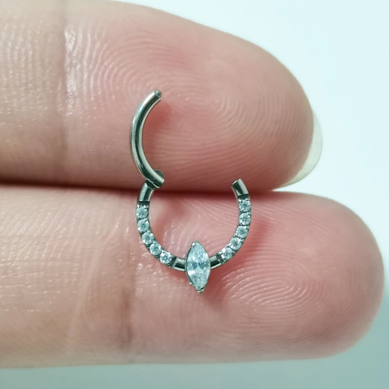 G23 Titanium Septum Piercing Earrings Zircon Hinged Segment Clicker Septum Nose Rings Cartilage Helix Ear Perforated Jewelry 16G