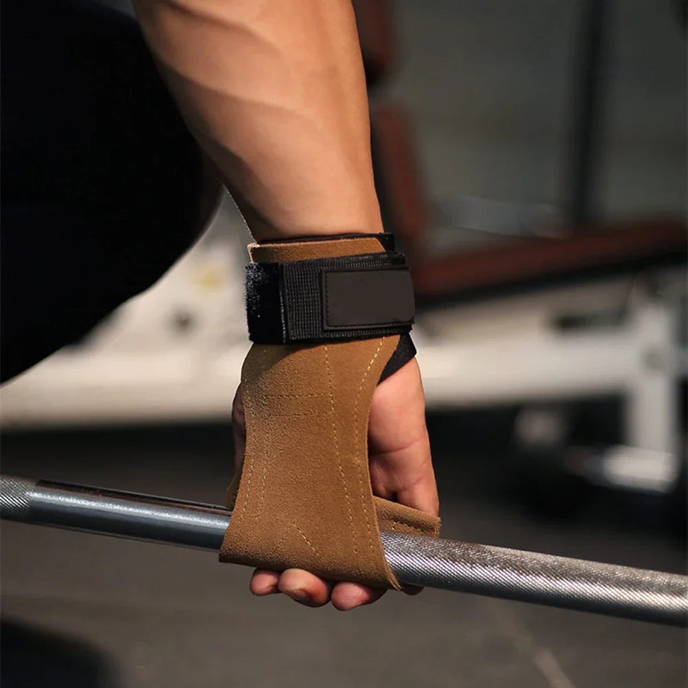 Bench Press Weight Lifting Wrist Hooks Straps Cowhide Deadlift Gloves and Grip Pads for Fitness Gym Training Dumbbell Pull-Up 3