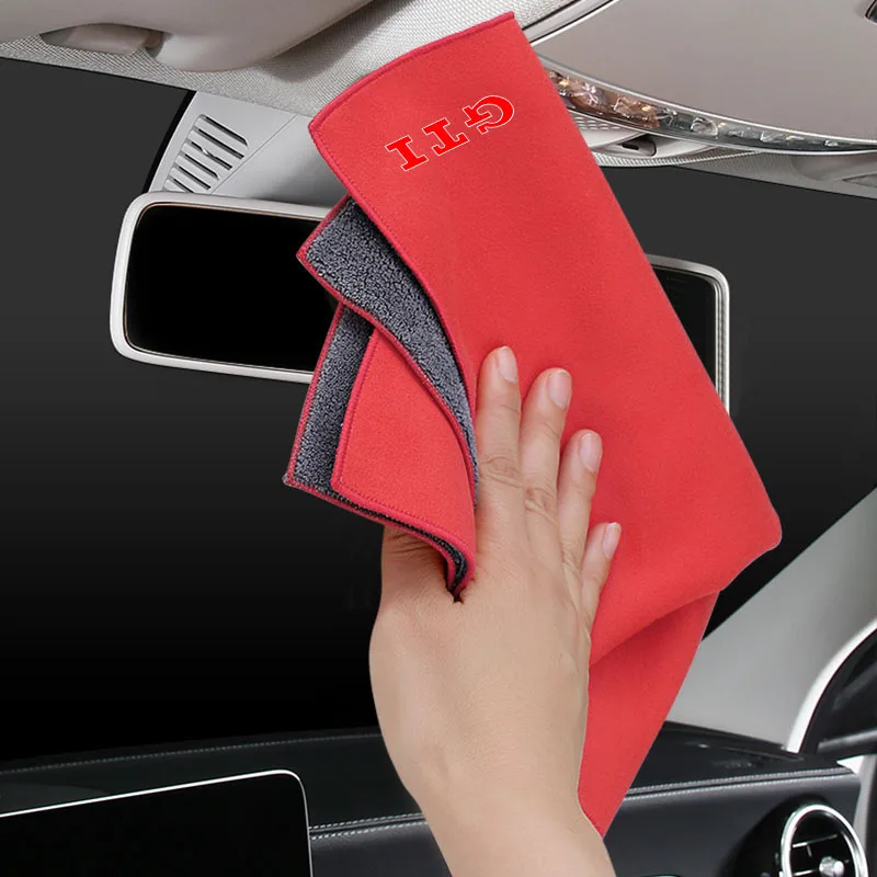 이중 레이어 스웨이드 자동차 세척 타월 부드러운 세척 천 VW GTI 폴로 파사트 B5 B6 B7 T4 T5 골프 4 5 6 티구안 제타용 엠블럼