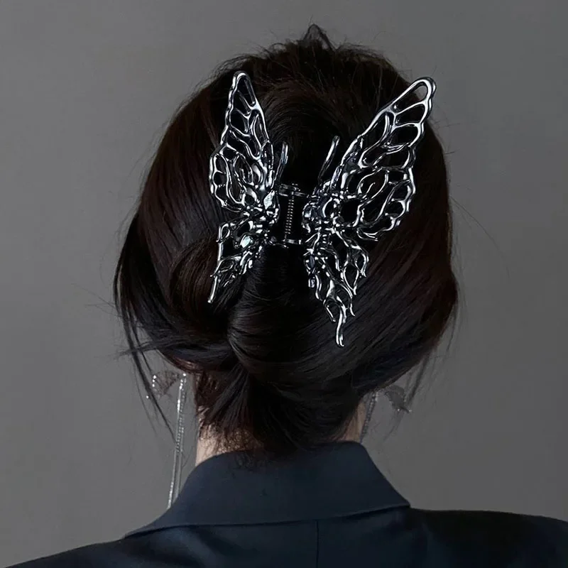 Butterfly Hair Clip Bright Silver Cross Geometric Hairpin Rose Flower Hair Claw Woman Girls Styling Barrette Headdress