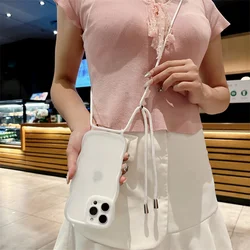 Crossbody Adjustable Lanyard Strap Phone Case with Soft Cover - iPhone 15 (White)