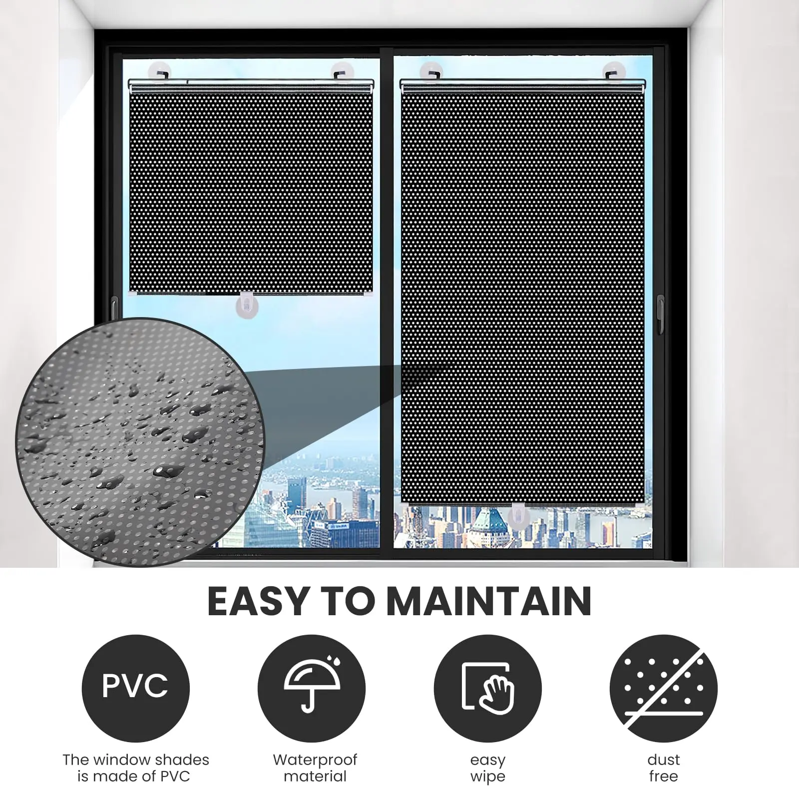 Blackout Roller Blinds Home Windows Sunshade Nail-Free Curtain for Car Bedroom Kitchen Office