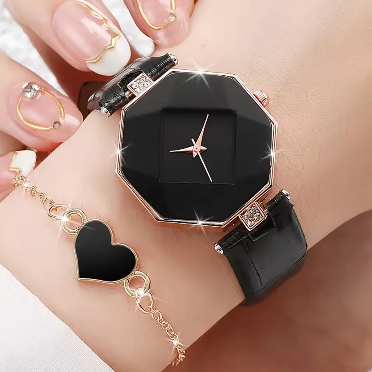 Korean Luxury Womens Watch with Angular Diamond Mirror