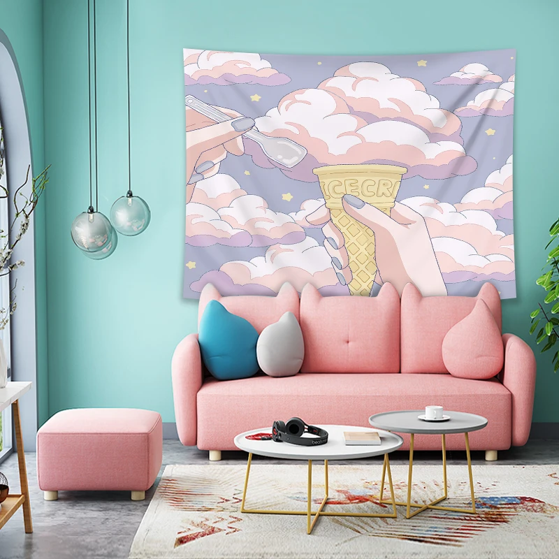 Tapestry Decorations Kawaii Room Decor Ins Girl Heart Bedroom Background Cloth Wall Cloth Tapestry Bedside Decoration Painting Aesthetic Room Decor