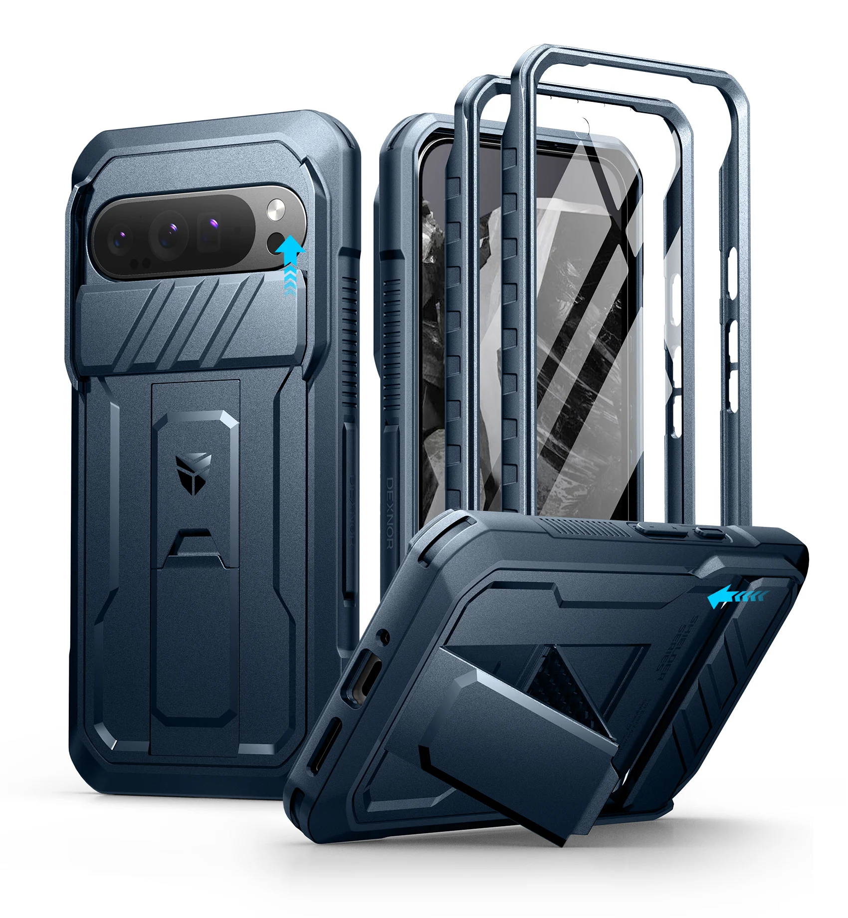 Full Body Rugged Armor Case with Camera Cover, Built-in Screen Protector, and Kickstand