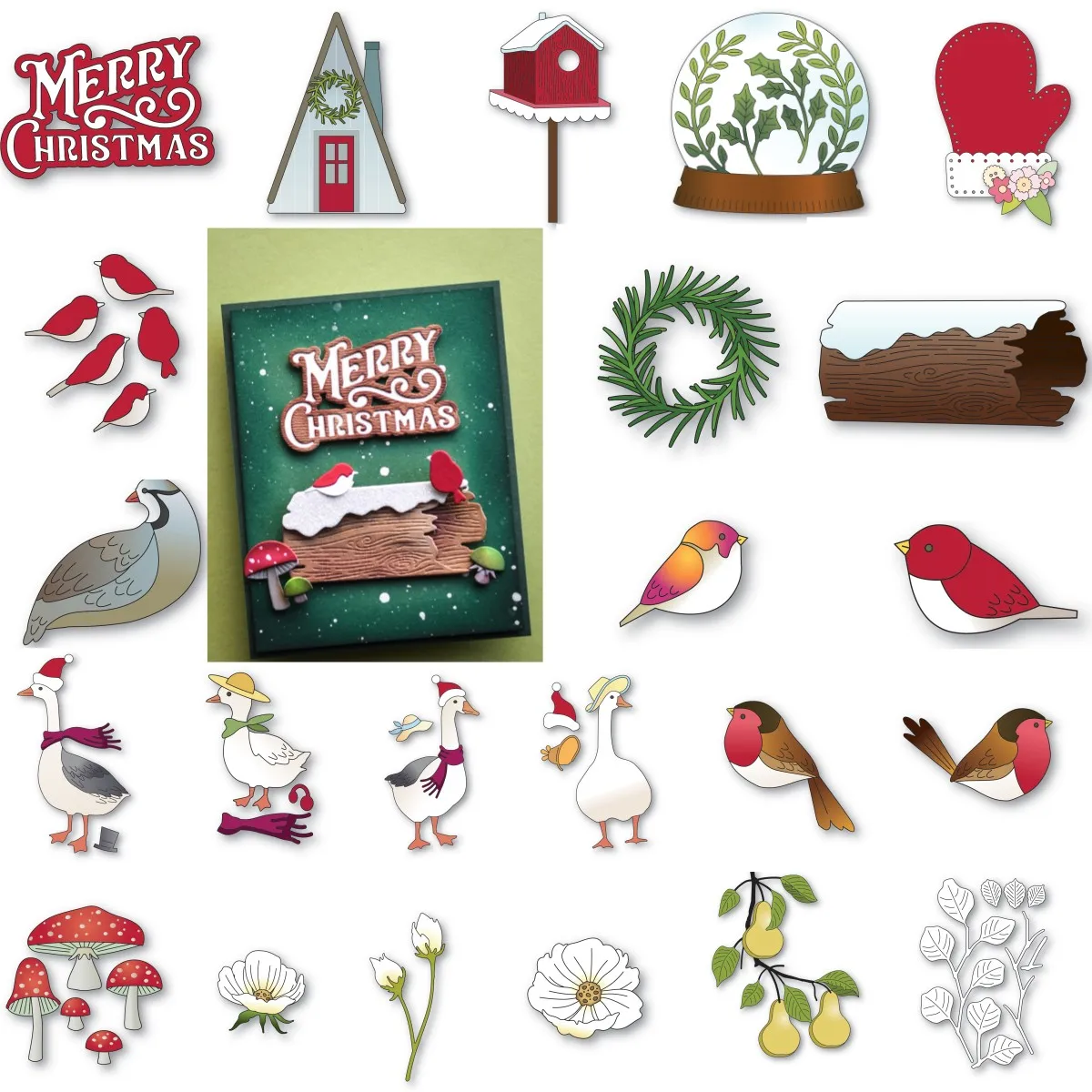 2024 Weihnachten Pilze Gans Spatz Bouquet Metall Schneiden Stirbt Sammelalbum Machen Karte Handwerk Vorlage Liefert Dekoration