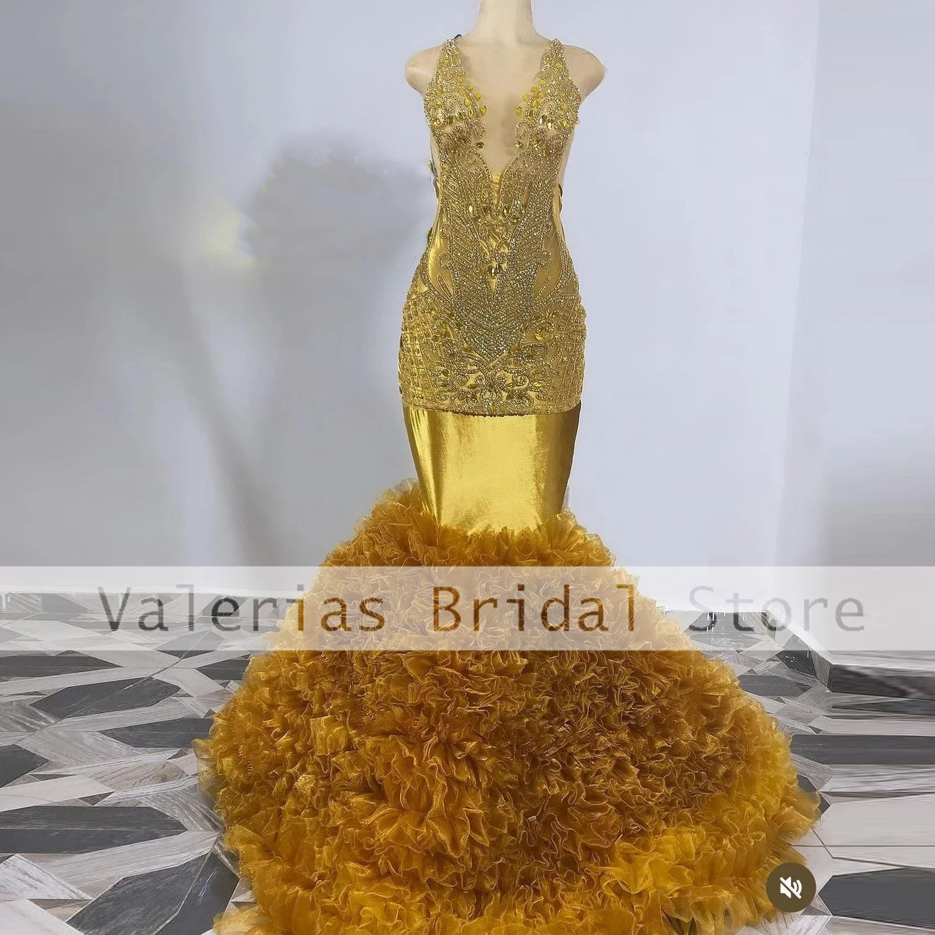 

Золотое Платье-Русалка для выпускного вечера 2024, роскошные Официальные Вечерние платья с блестящими бусинами и кристаллами, женское платье