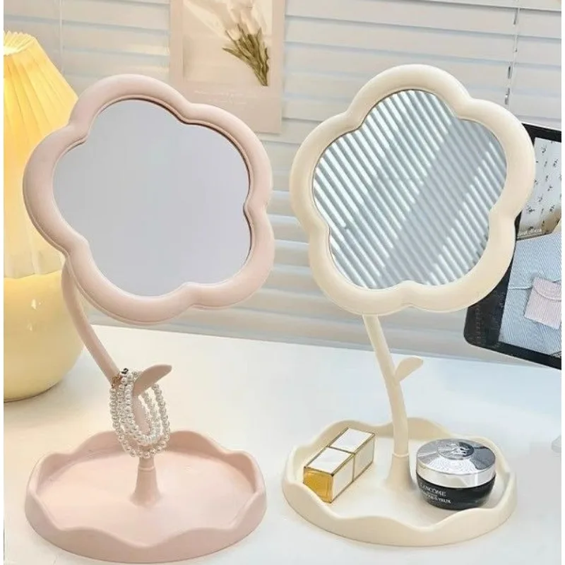 Flower Mirror Dormitory Bedroom Desktop High Beauty Storage Makeup Mirror Cute Rotating Creative Suitable for Giving To Friends
