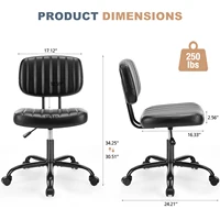 JHK Armless Office Desk Chair Back Lumbar Support Height Adjustable PU Leather Computer Chair with 360° Swivel Rolling Wheels - Image 4