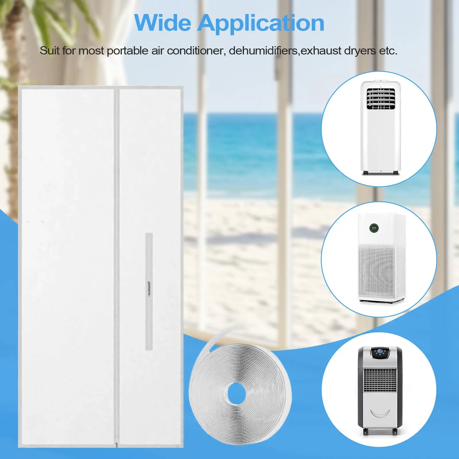 Portable Air Conditioner Window Vent Kit Ac Window Seal Kits Adjustable Hose Support for Panel Door Sliding Floor Home Bedroom