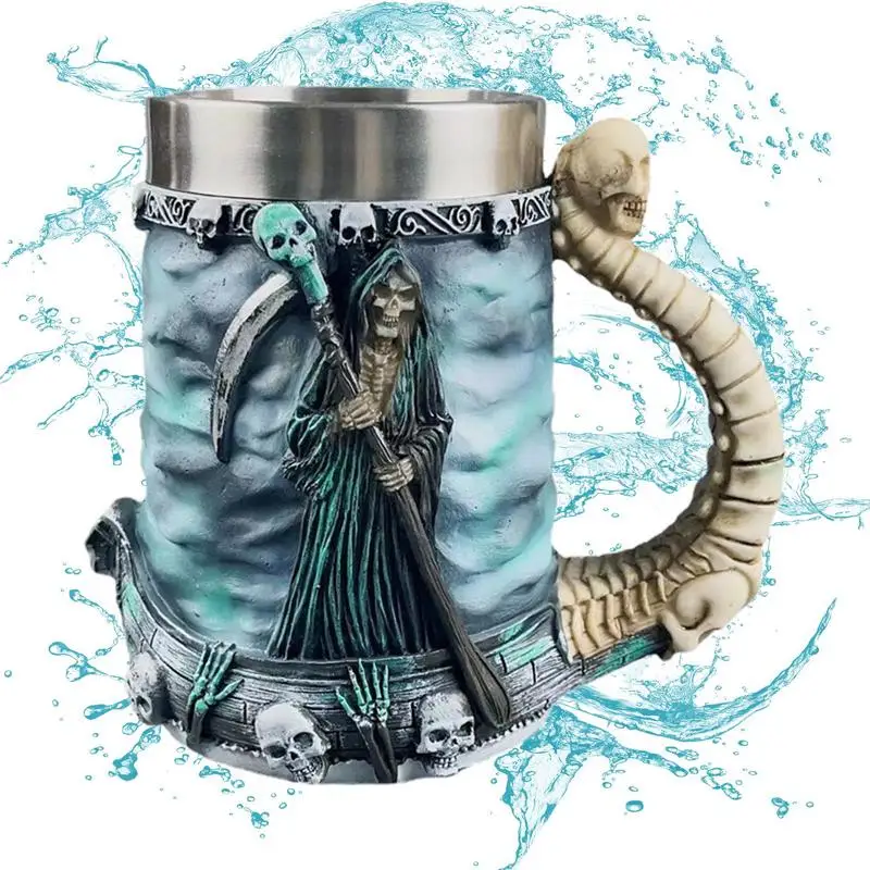 

Grim Reaper Coffee Mug 550ml Creative Drinking Cup With Stainless Steel Liner For Water Tea Beer Reaper Decoration Party Favors