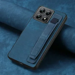 Luxury Retro Plain PU Leather Matte Holder with Wristband Kickstand - HONOR 400 Pro (Blue)
