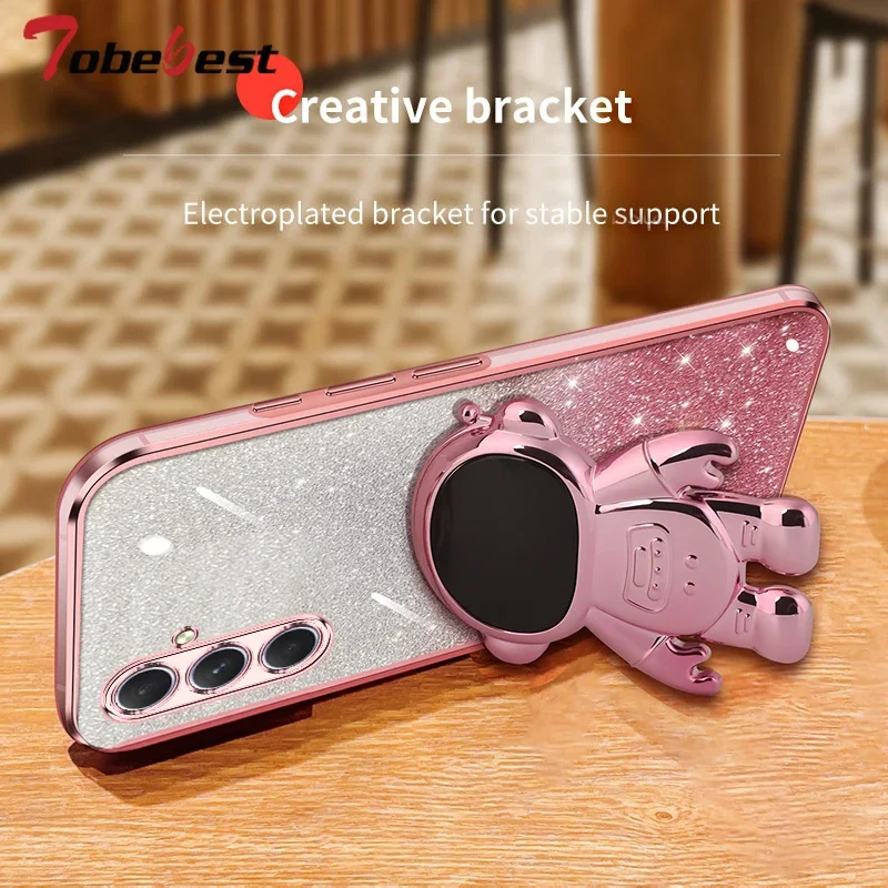 Glitter Astronaut Bracket Plating Phone Holder Case