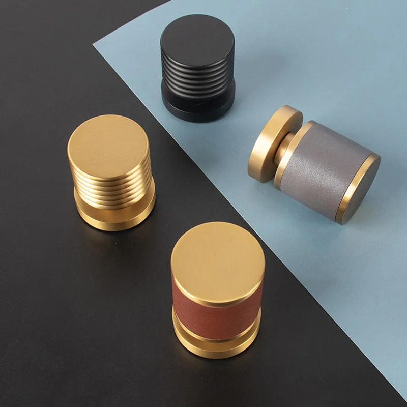 Brass and Leather Hidden Door Handle Lock Interior Knob Locks Single/Double sides Lock Brass Mute Bedroom Door Handle and