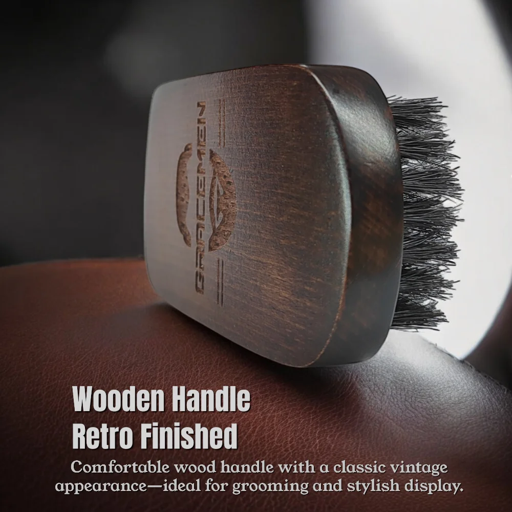 Gracemen Premium Retro Beard Brush Grooming Facial Brush for Men - 100% Boar Bristle and Old-stly Wooden Handle Man 2