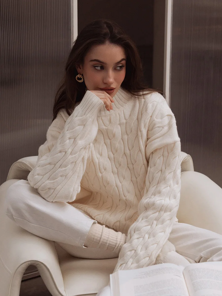 Bornladies Women's Turtleneck Cable Knit Sweater Lazy Loose Fit Long Sleeve Casual Autumn Winter Pullovers