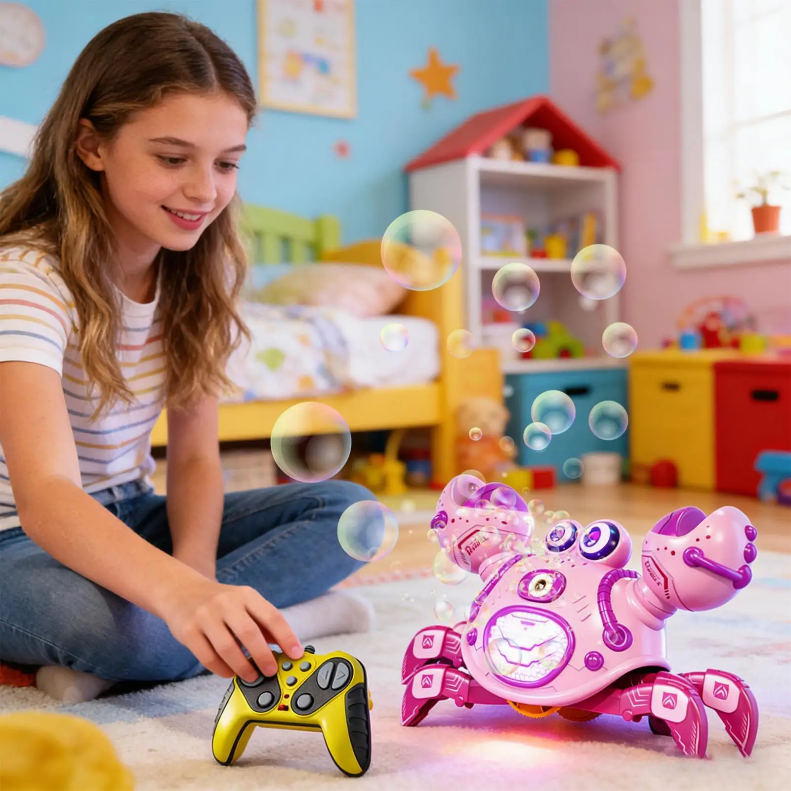 원격 조종이 가능한 재미있는 귀여운 전동 거품 발사 크랩 장난감, 남아 여아 어..