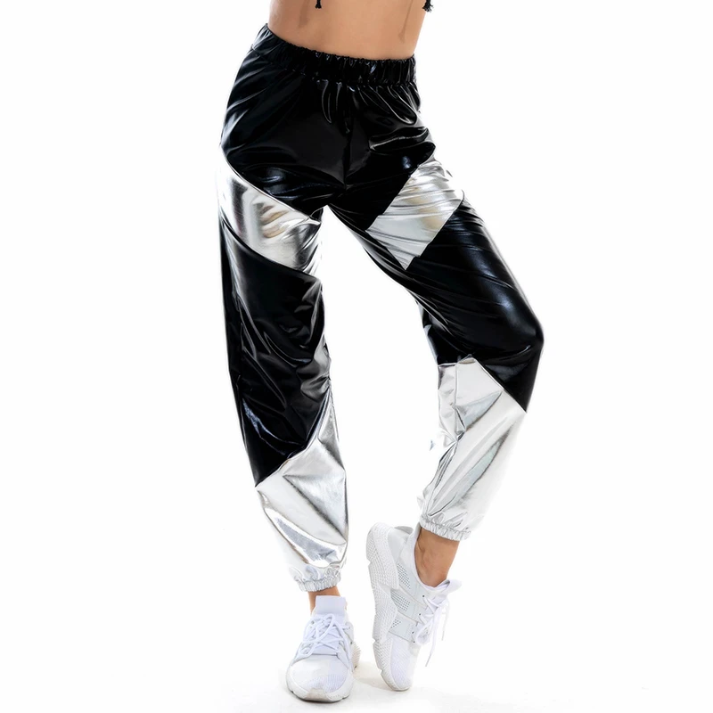 Womens Metallic Shiny Pants High Waist Stretchy Jogger Pants Punk Hip Hop  Club Wear Holographic Trousers Xzdsaw1 - Pants & Capris - AliExpress