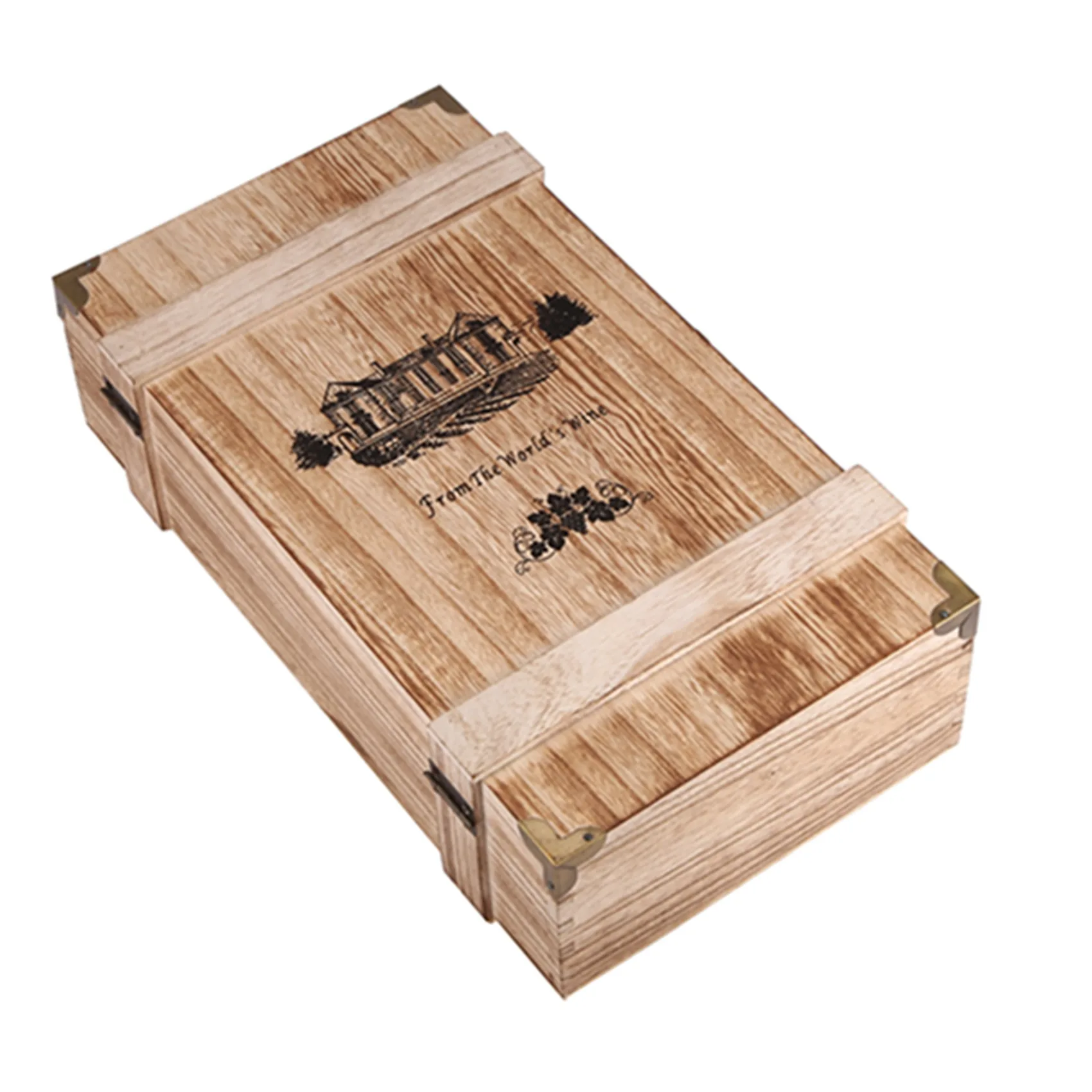 Vintage Wood 2 Red Wine Bottle Box Carrier Crate Case Storage Carrying Display Holder Birthday Party Christmas Gift 5