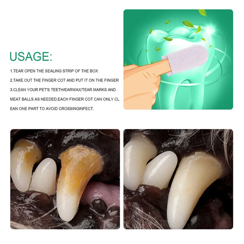 Teeth Cleaning Finger Wipes Disposable Wet Towels Cleaning Teeth Ear Eyes Wipes Pads Tear Stain for Dog Cat Grooming Supplies Pet Cleaning Wipes