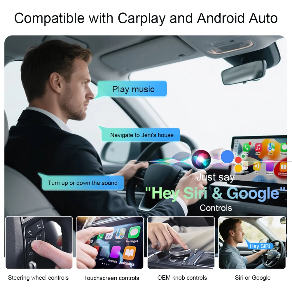 2 in1 Wireless Android Auto Carplay Adapter Mini Smart Box Dongle Auto Connect Wired Plug & Play Converts for iPhone Android