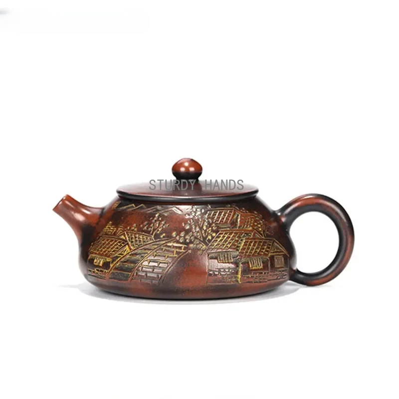 130ml Yixing purple clay teapot original ore red mud spoon handmade ball hole filter brewing teapot tea