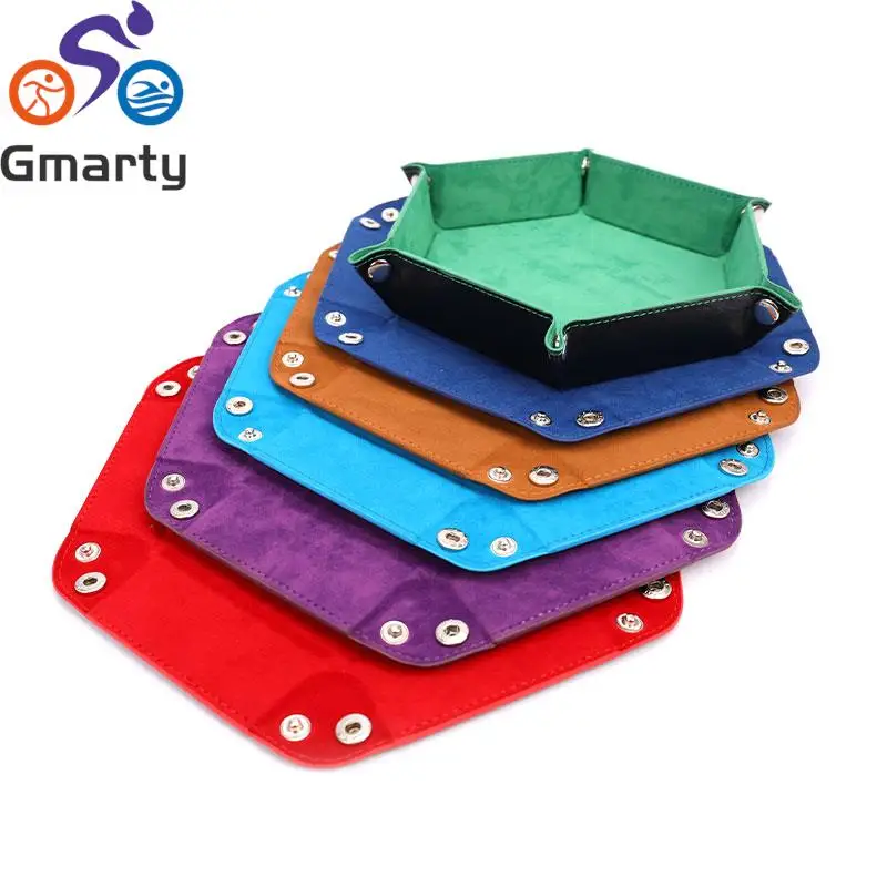 Foldable Storage Box Dice Tray PU Leather Folding Hexagon Key Coin Storage Square Tray Dice Game for Table Board Games