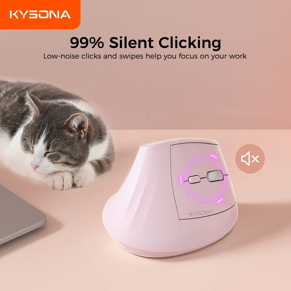 KYSONA 수직 인체공학적 마우스 무선 듀얼 모드 충전식 4000DPI Rgb 백라이트 유형 C 사무실 노트북 데스크탑용 충전