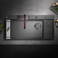 ASRAS kitchen sink, large single sink, right side drainage, high-pressure cup washing device, gray black sink, waterfall sink 2