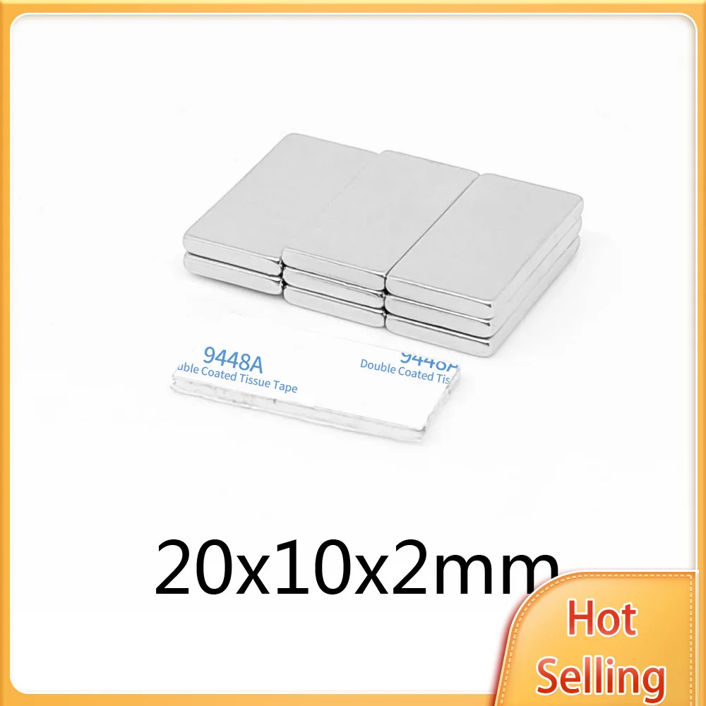 5/10/20/50/100/150PCS 20x10x2 블록 검색 자석 3M 양면 접착 테이프 20*10*2 강력한 네오디뮴 자석 20x10x2mm
