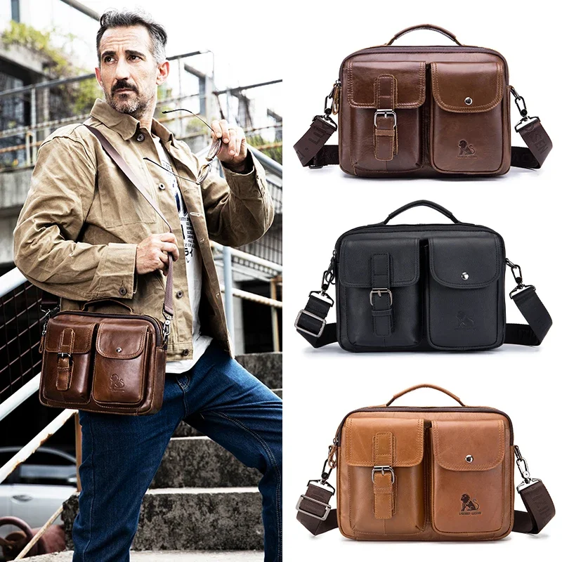 

Vintage Cowhide Briefcase for Man Genuine Leather Handbag Shoulder Ipad Business Work Messenger Bolsas Crossbody Side Cross Bag