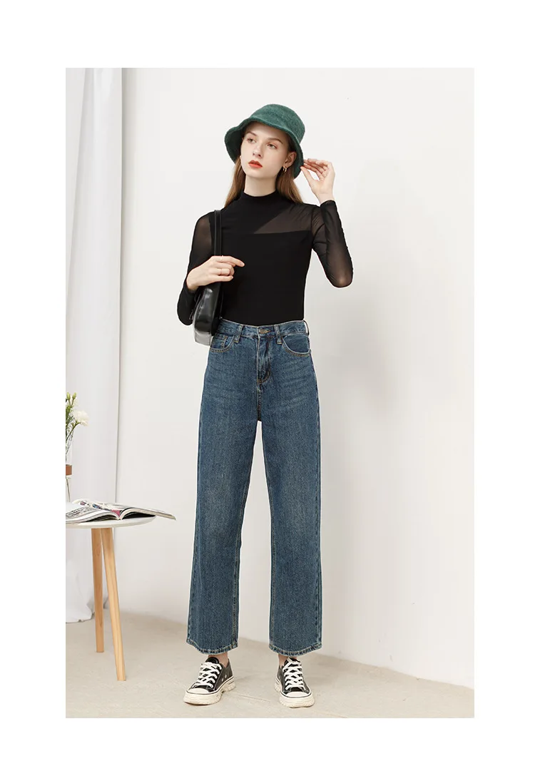 European and American style women's spring new sexy mesh stitching half turtleneck bottoming shirt perspective