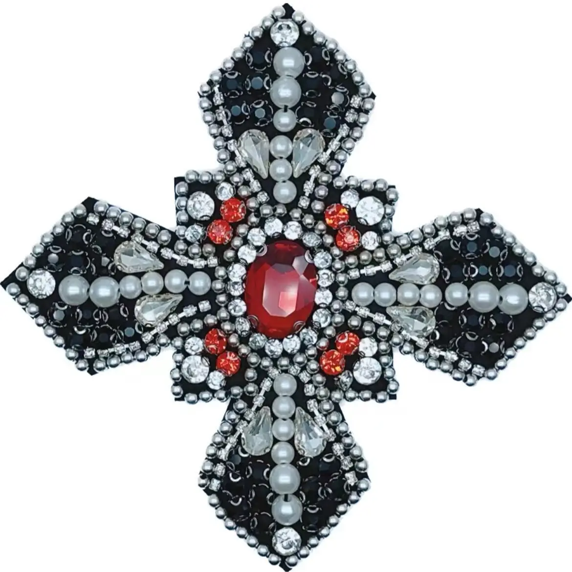 1pcs Handmade bead sewing crystal glass diamond cross fabric stickers DIY clothing accessories patch fabric stickers