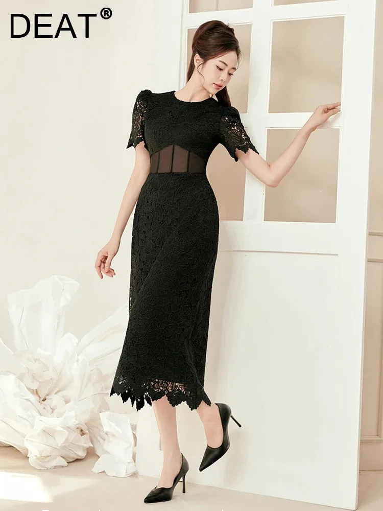 

Женское вечернее платье-карандаш DEAT, кружевное ажурное платье составного кроя с круглым вырезом и высокой талией, модель 35Z404 на лето, 2024