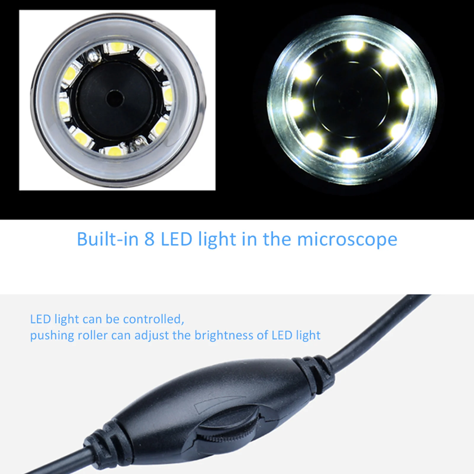 USB 디지털 현미경 내장 8 LED 카메라 돋보기, 윈도우 XP, 비스타, 윈도우 7, 8, 10, 안드로이드용, 1000 배 확대