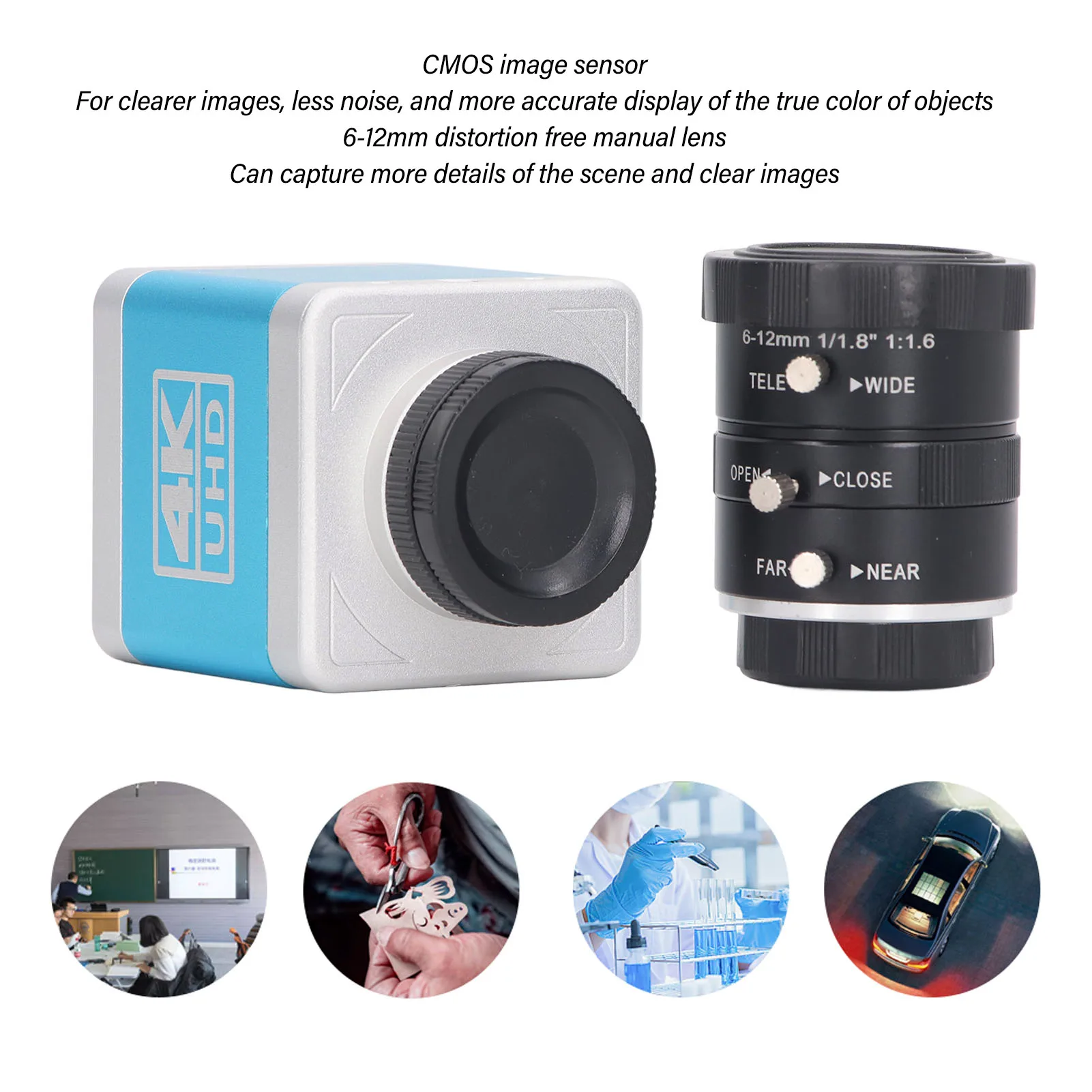4K 30FPS HD Multimedia Interface Webcam Live USB Webcam with C CS Interface 6‑12mm Manual Focus Lens AC Live Webcam USB Webcam