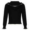 Black Lace Trim Knitted Sweater Cardigan Women Autumn Winter New Coat Sweet Basic All-Match Fashion 6